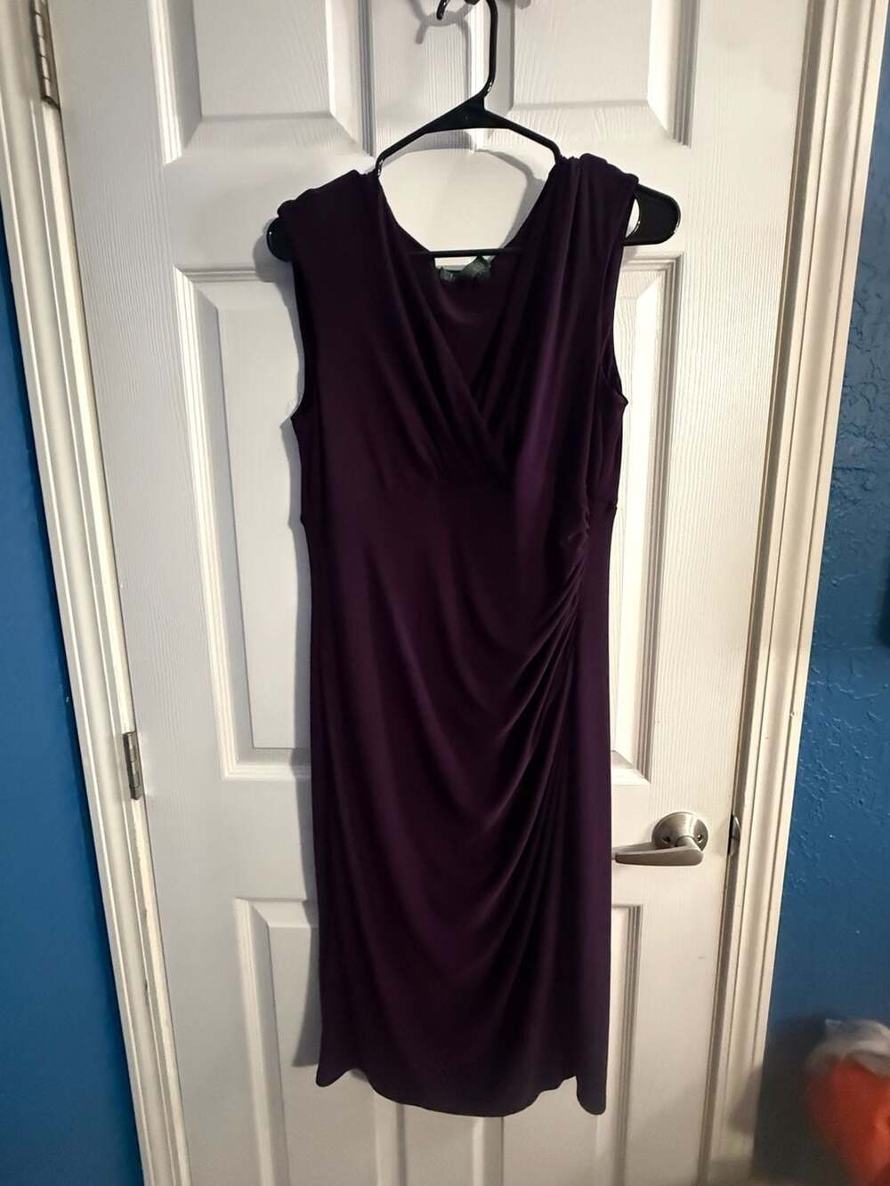 Lauren Ralph Lauren Women's Purple Sleeveless Ruched Mock Wrap Midi Dress Sz 12